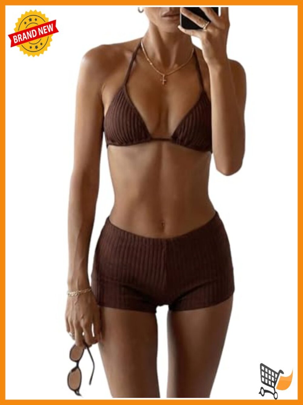 Women's Bikini Set with Boyshorts Halter Tie Backless Y2K Swimsuits